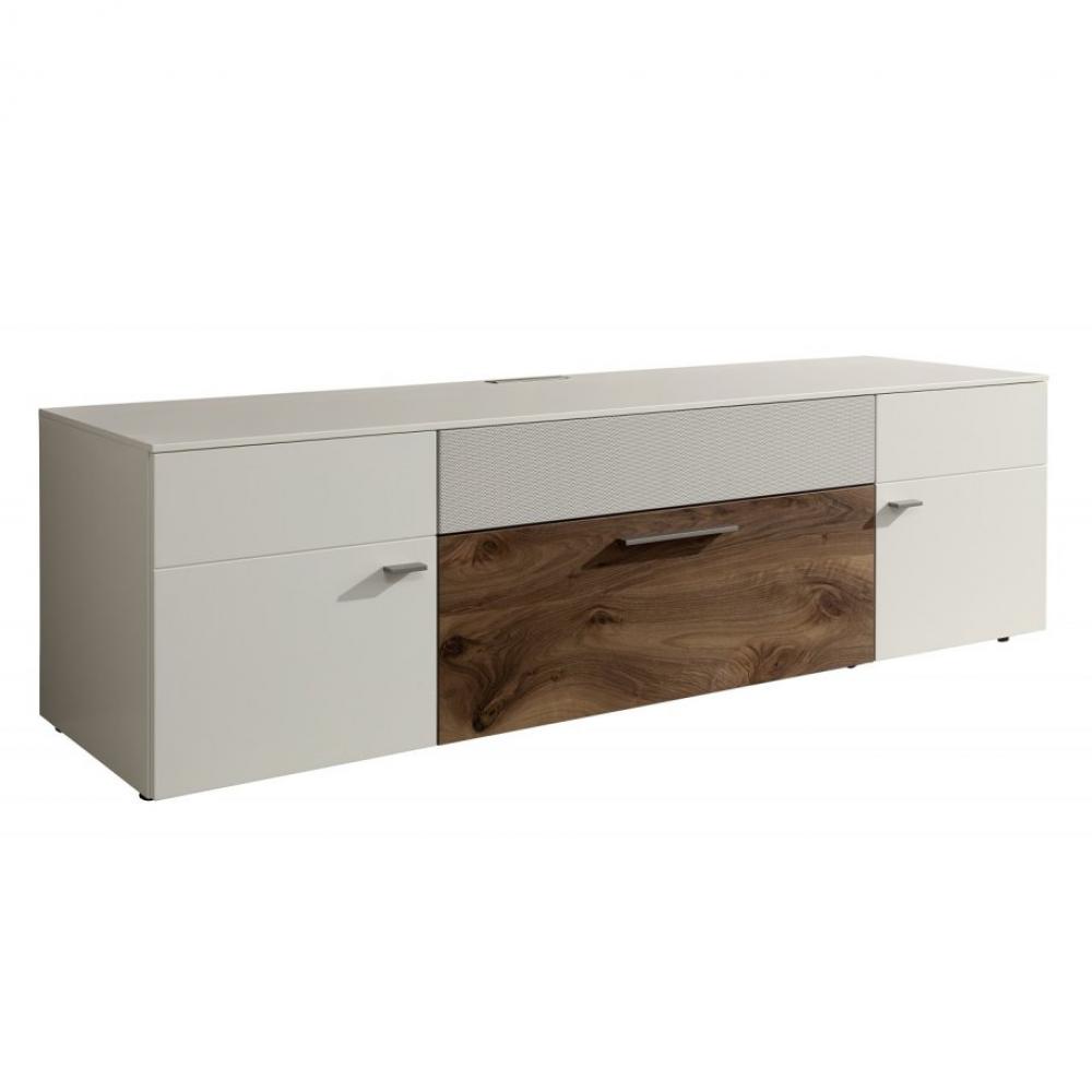 Meuble TV ANZIO Façade SOUND blanc laque et Bois 2 portes 1 tiroirs 